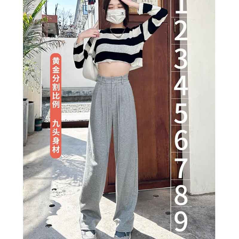 150cm Drawstring Casual Sports Wide Leg Pants Women's Spring and Autumn Small Narrow Loose Slimming 145 Straight Leg Pants 150cm Drawstring Casual Sports Wide Leg Pants Women's Spring and Autumn Small Narrow Loose Slimming 145 Straight Leg Pants