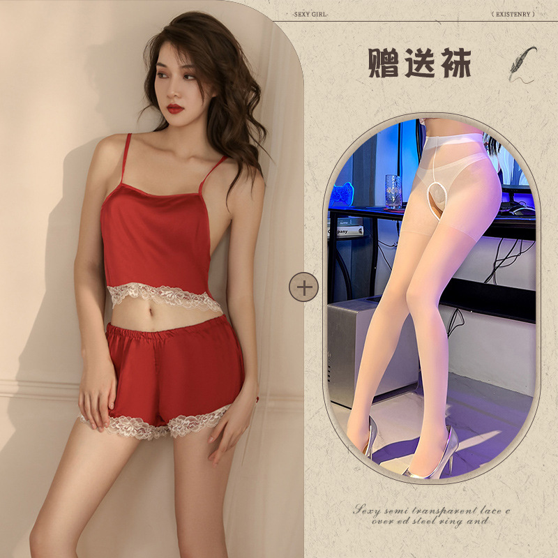 버건디 + 화이트 가랑이 없는 양말