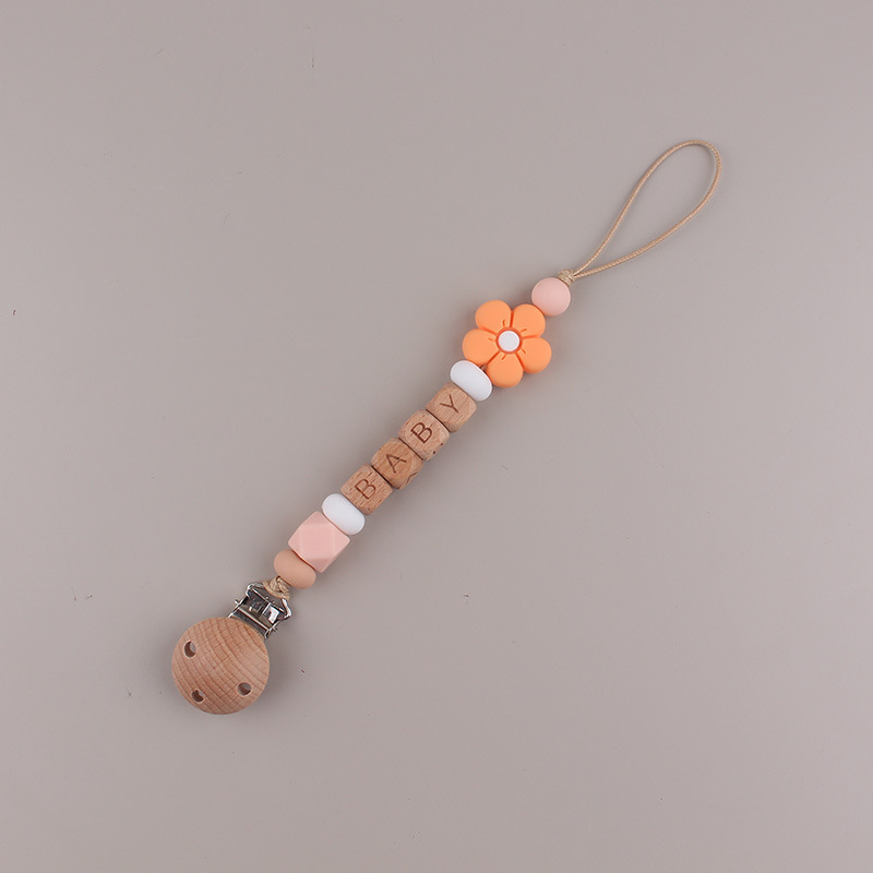 Flor simple silicona cuentas tetina cadena de tres agujeros de avele bebé tetina clip de cadena