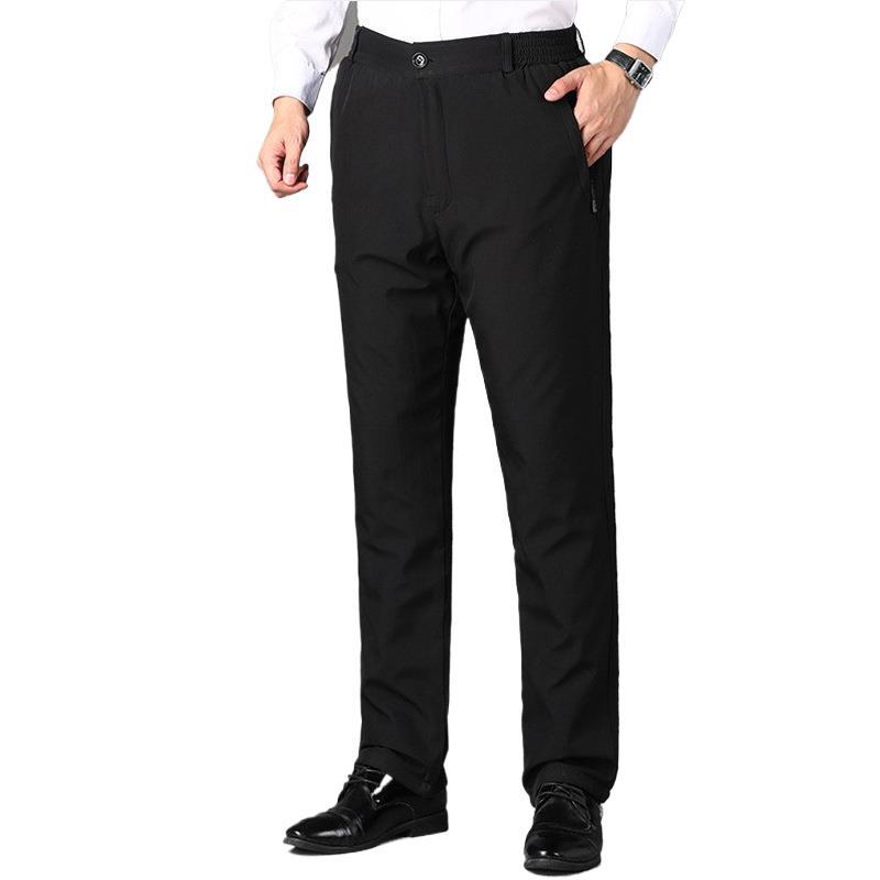 Winter fleece-lined, thickened straight-leg trousers for middle-aged and elderly men, suitable for fathers, warm, high-waisted, and grandfatherly styles.
