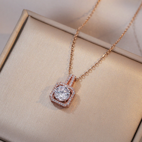 Necklace for Women, Influencer Sweet and Cool Style, Square Bag Sapphires, Geometric, Niche, Light Luxury, New Design, Pendant, Titanium Steel Necklace