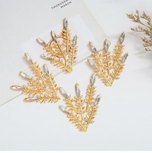 国风DIY饰品配件仿金镶钻树枝五叉头饰铁皮材料新娘禾服团扇树叶