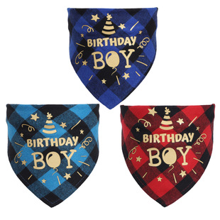 Cross-border Birthday Pet Slip Towel Dog Triangle Towel Single-layer Cotton Plaid Cat and Dog Scarf Birthday Party Accessories