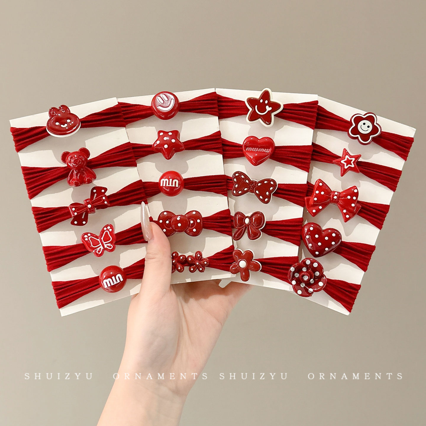 Niños rojos de Año Nuevo cabello de cabello de alta elástica cabello de cabello de cola de caballo de cabello no lastimar correa de cabello tocado