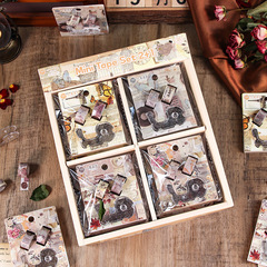 Retro 2+1 Mini Tape and Paper Pattern Cartoon Sticker Set with Tape Dispenser - Student DIY Notebook Decoration Sticker