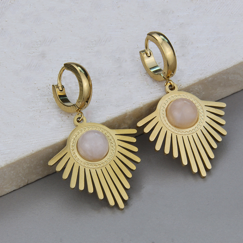 Simple Style Geometric Titanium Steel Earrings Necklace Artificial Gemstones Stainless Steel Necklac