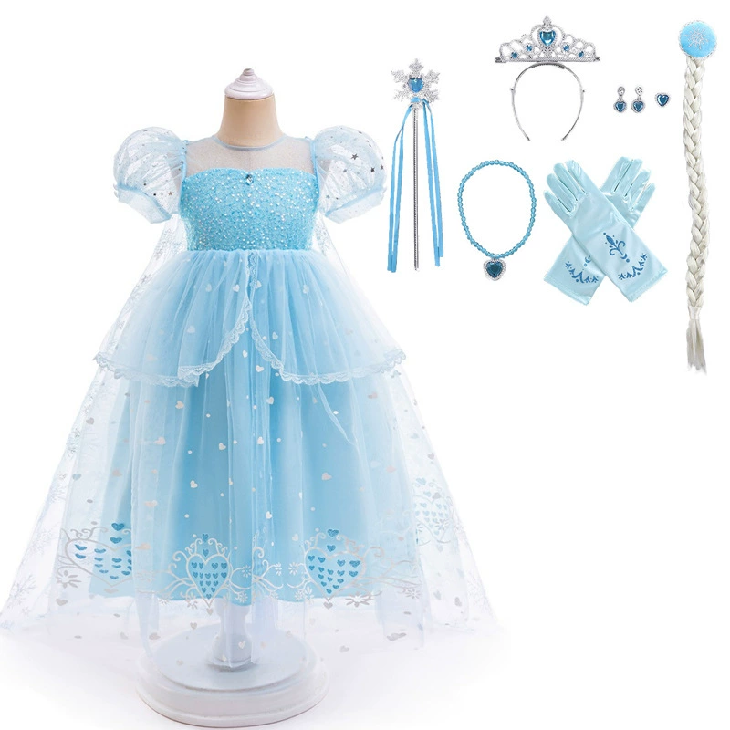 Платье принцессы Эша Эльзы, карнавальный костюм, сетчатое пышное платье с пышными рукавами и шалью, платье на день рождения