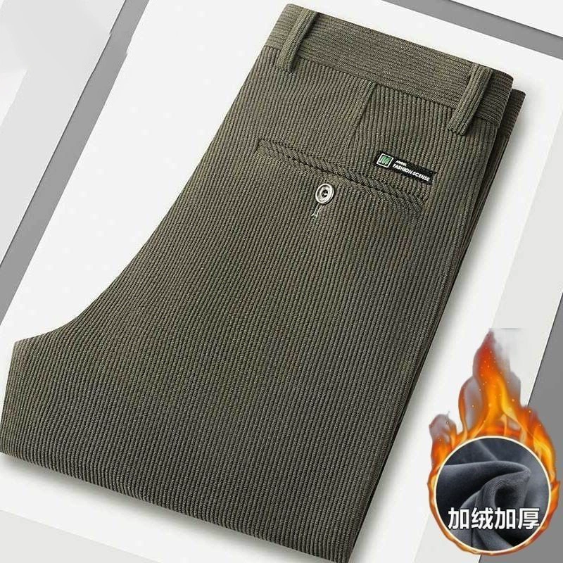 Плюшевые толстые вельветовые мужские брюки среднего возраста повседневные брюки для пожилых людей зимой свободные прямые брюки папы