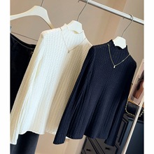 木耳边半高领亮片内搭针织打底衫女秋冬2025新款洋气修身长袖上衣