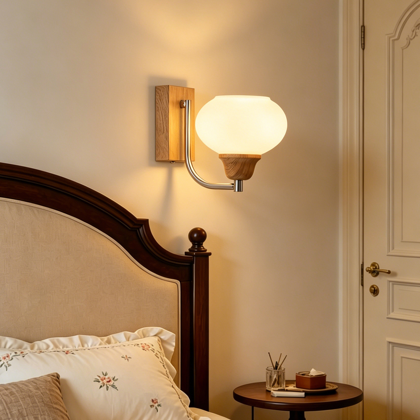 American retro lámpara de pared dormitorio lámpara de cabecera 2026 nueva lámpara de pared de fondo de color nuez luminaria Zhongshan 731L