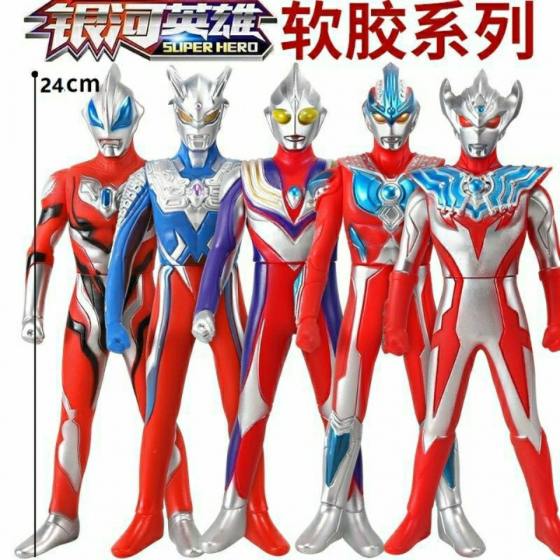 24cm Soft Rubber Toy Ultraman Tiga, Zero, and Ginga Zett and Geed Space Monster Figures Set for Boys