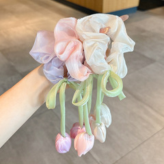 子供のチューリップの花の大腸の髪輪2025新型の女の子の団子の髪ひもの韓国系のリボンの髪飾り
