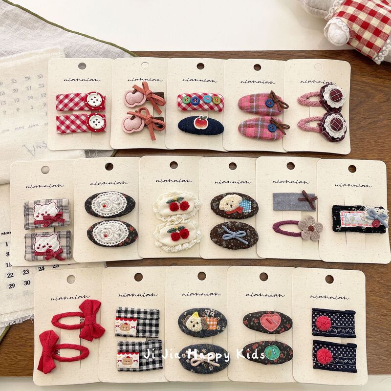 Niannian Nian Nian Autumn and Winter New Embroidered Floral Bow Hairpin Cartoon Fabric Bb Clip Kidsren's Hairpin
