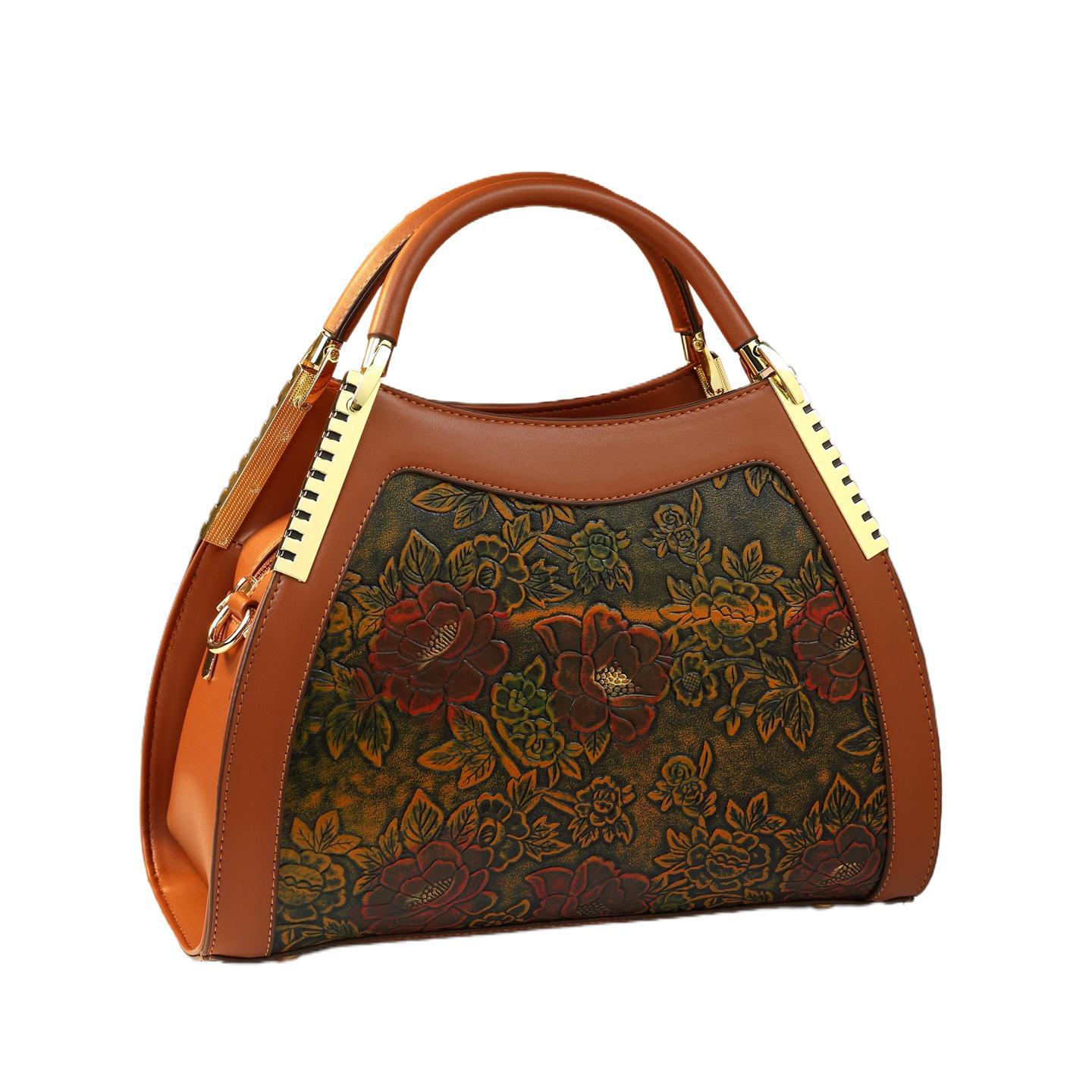 Túi tote vải nữ cỡ lớn phong cách retro họa tiết Trung Quốc — Cà phê Brown, màu xanh đậm