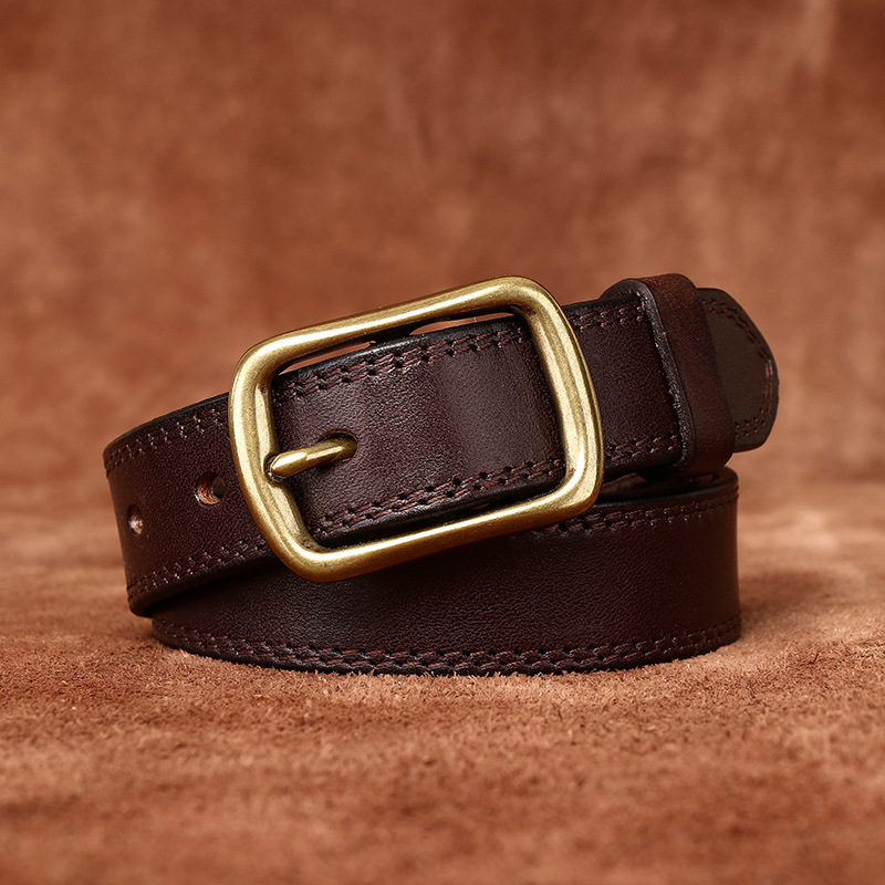 2.8cm Wide Vintage Lady Style Belt For Women, Top Grain Cowhide Retro Fashion Versatile Genuine Leather Belt - Thumbnail 2