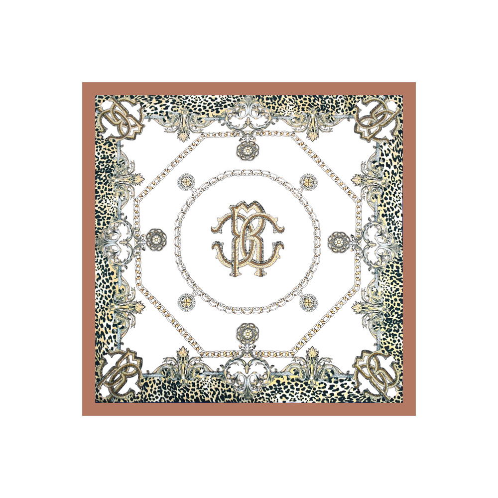 Luz de lujo de alto nivel estampado de leopardo elemento de cadena impresión 70 bufandas de seda simuladas primavera y otoño moda con bufandas de hombro