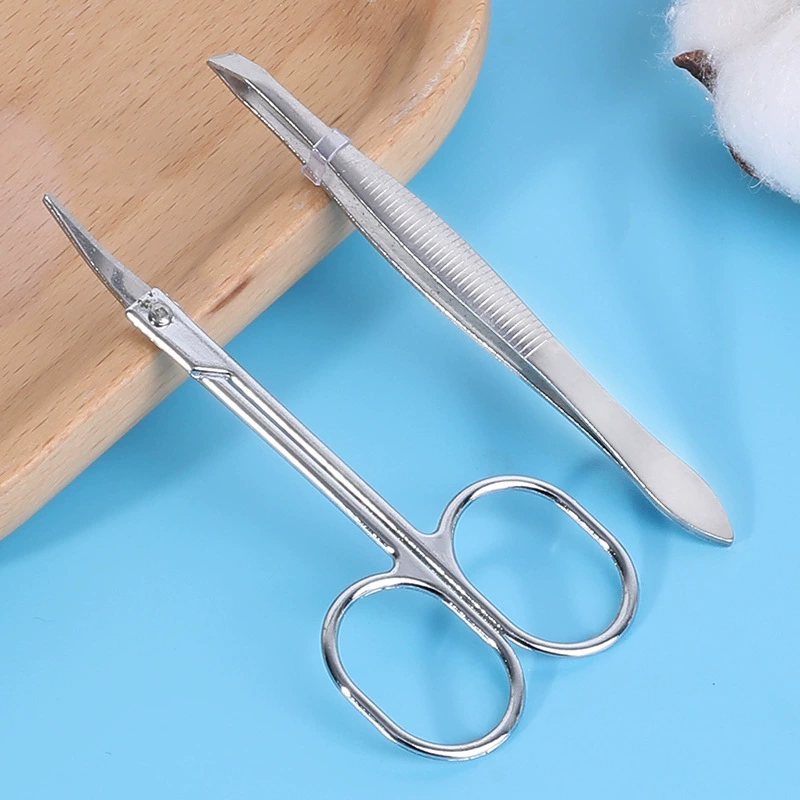 Set stainless steel, tweezers, cosmetic curlers for eyebrows, scissors, 2 pieces