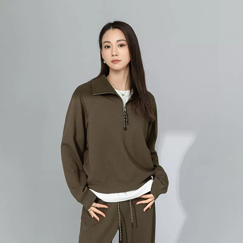 鑫阁甜酷慵懒风半拉链设计感立领卫衣女春季新款休闲宽松显瘦外套