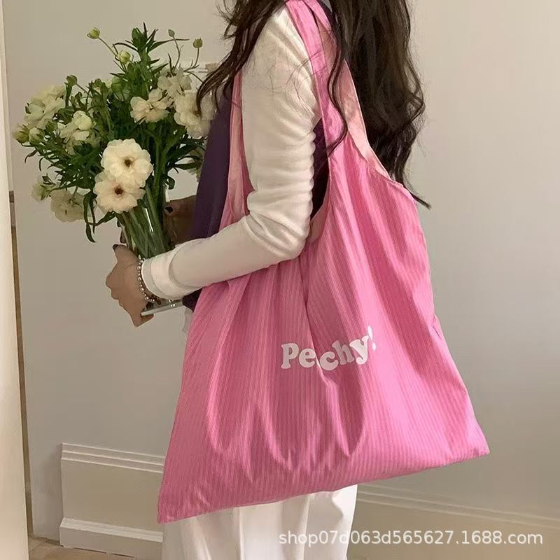 2025 春夏の新韓国 ins レターストライププリントバッグ軽量シンプルな絶妙なポータブルショルダーバッグ女性のための|undefined