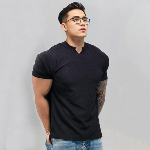 Summer New Plus Size T-shirt with Heavyweight High-End Texture, Ribbed Cuff for a Larger Look, Wrinkle-Resistant and Quick-Drying Fitness and Sports T-shirt