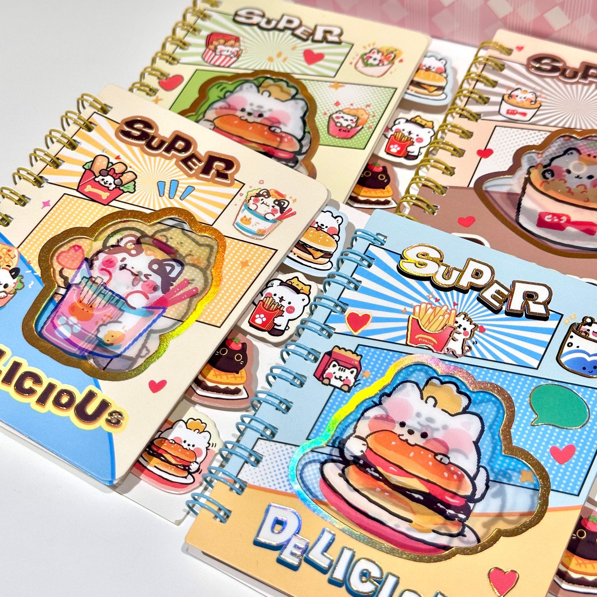 Libro de bobina de clasificación de rejilla de conejo A7 Libro de ventana creativa de conejo de hamburguesa súper delicioso Papelería de aprendizaje para estudiantes de primaria