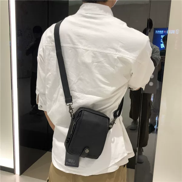 threebox Fashion Brand Vertical Crossbody Small Bag Casual Japanese Soft Leather Men's Shoulder Bag Japanese and Korean Men's Cross Bag