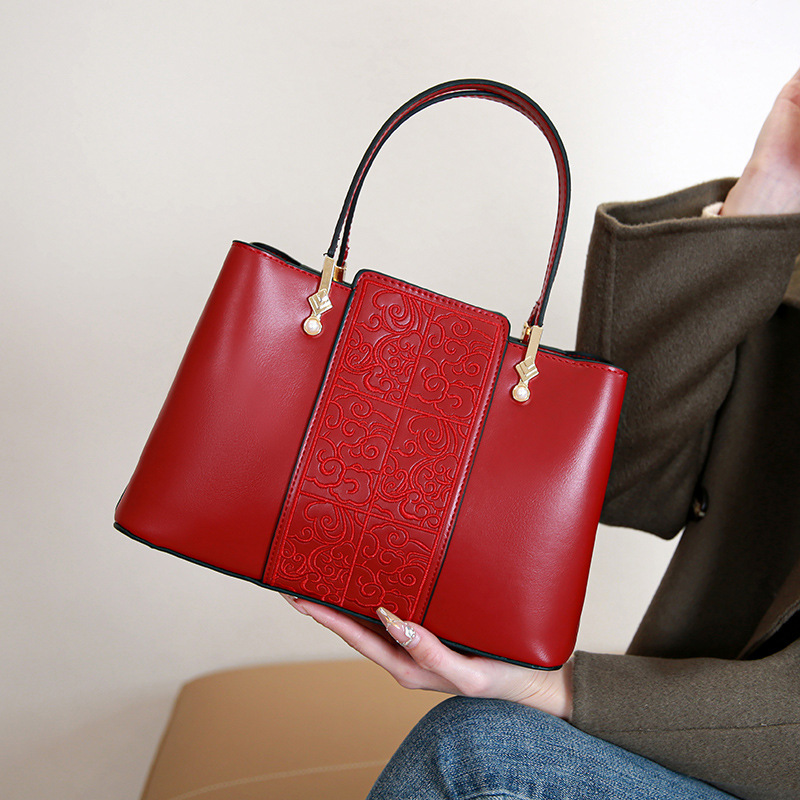 Rote Damen-Handtasche der neuen, hochwertigen Mutter mit großem Fassungsvermögen, Brauttasche, Hochzeitsfreude, Omas Handtasche_voghion.com