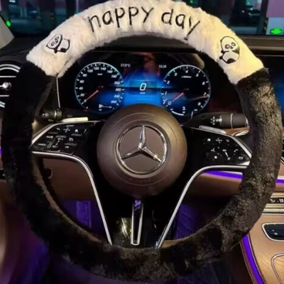 Cover Winter Plush Warm Cartoon Steering wheel cover - o-shaped-panda-happydy-single-handlebar-cover-38cm