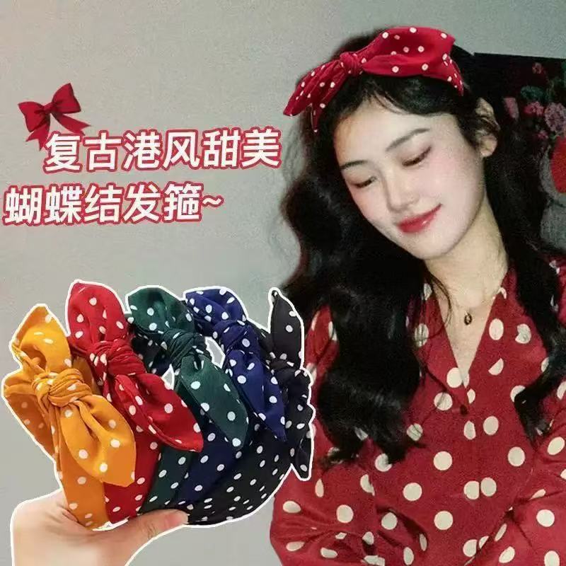 复古简约波点蝴蝶结发箍女新款发卡宽边高颅顶头箍百搭高级感发饰|undefined