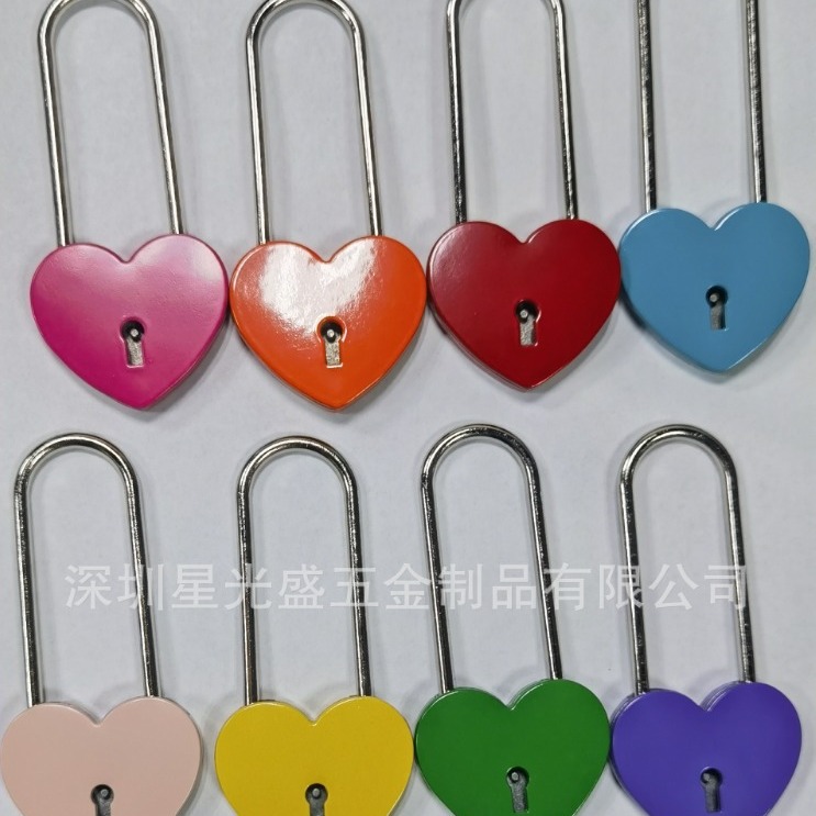 Long Hook Heart Lock, New Style Wish Lock, Colorful Heart Lock, Key Padlock, Tourist Area Steel Lock with Label