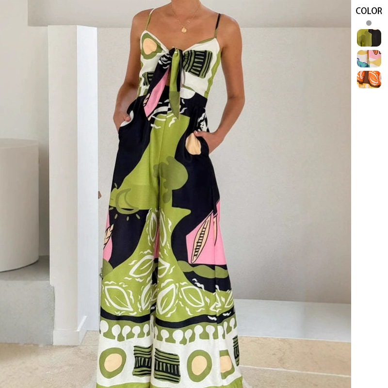 2025 nuevo comercio exterior europeo y americano AliExpress amazon moda casual impresión digital correa de pecho trajes de mujer