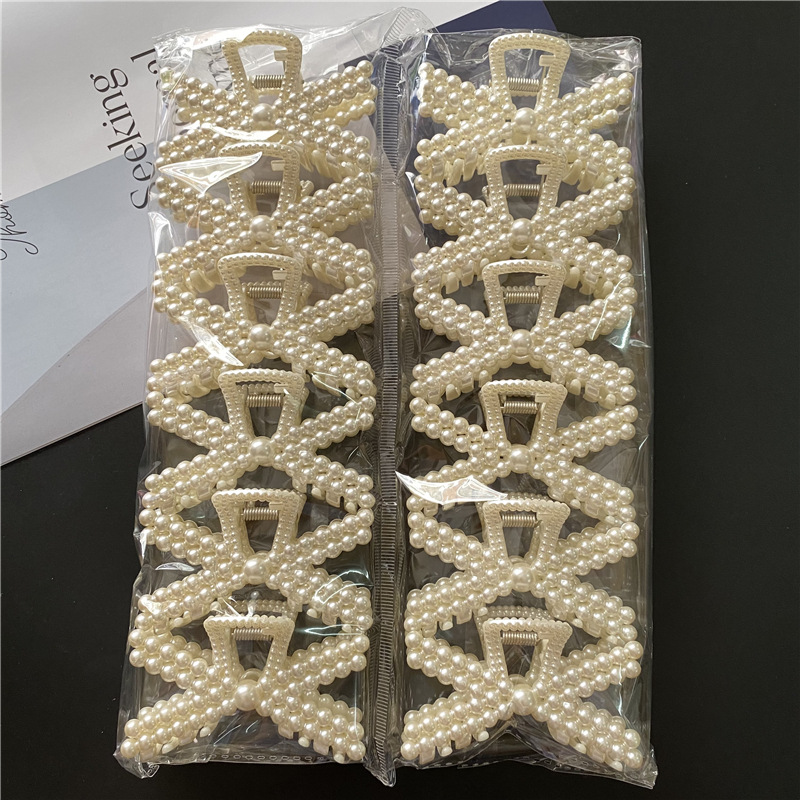 Gran 8cm clip de perlas de estilo coreano clip de Cabeza trasera clip de tiburón elegante temperamento updo baño horquilla tocado