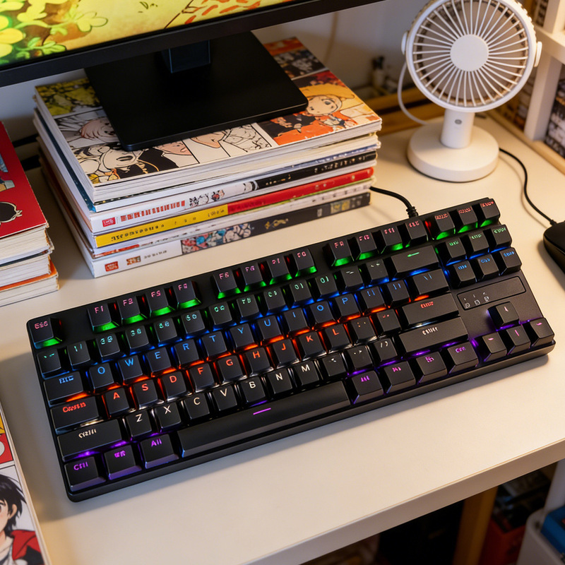 Special Offer In-Stock Wholesale Cross-Border Amazon 87-Key Wired Mixed-Lighting True Mechanical Keyboard with Blue, Red, and Brown Switches for Office and Gaming