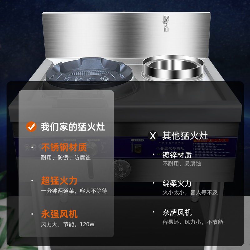 Estufas de fuego fuerte comerciales, comedor de gas natural, gas licuado, gas doméstico, acero inoxidable espesado de baja, media y alta presión