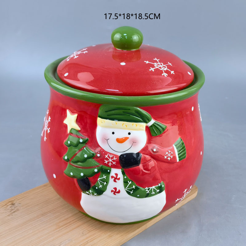 Cerámica Santa en forma de árbol de Navidad galletas en relieve pintado pan de jengibre casa de dulces y muñeco de nieve tanque de almacenamiento