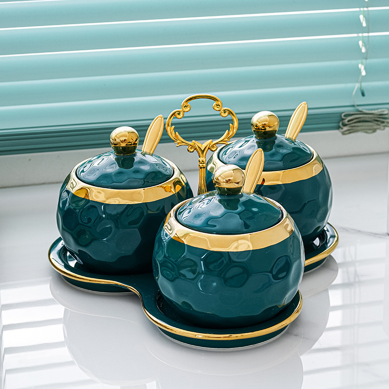 Caja de condimento de cerámica nórdico hogar condimento tarro botella sal azúcar condimento tarro cocina suministros combinación traje condimento tarro