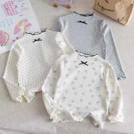 女童长袖T恤纯棉春秋新款儿童木耳边洋气打底衫宝宝无感水印童装t