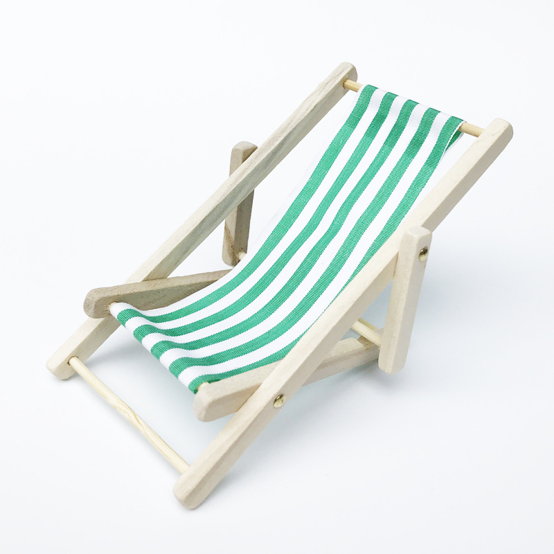 1:12 Dollhouse mini muebles modelo terminado a rayas de madera reclinable silla playa multicolor