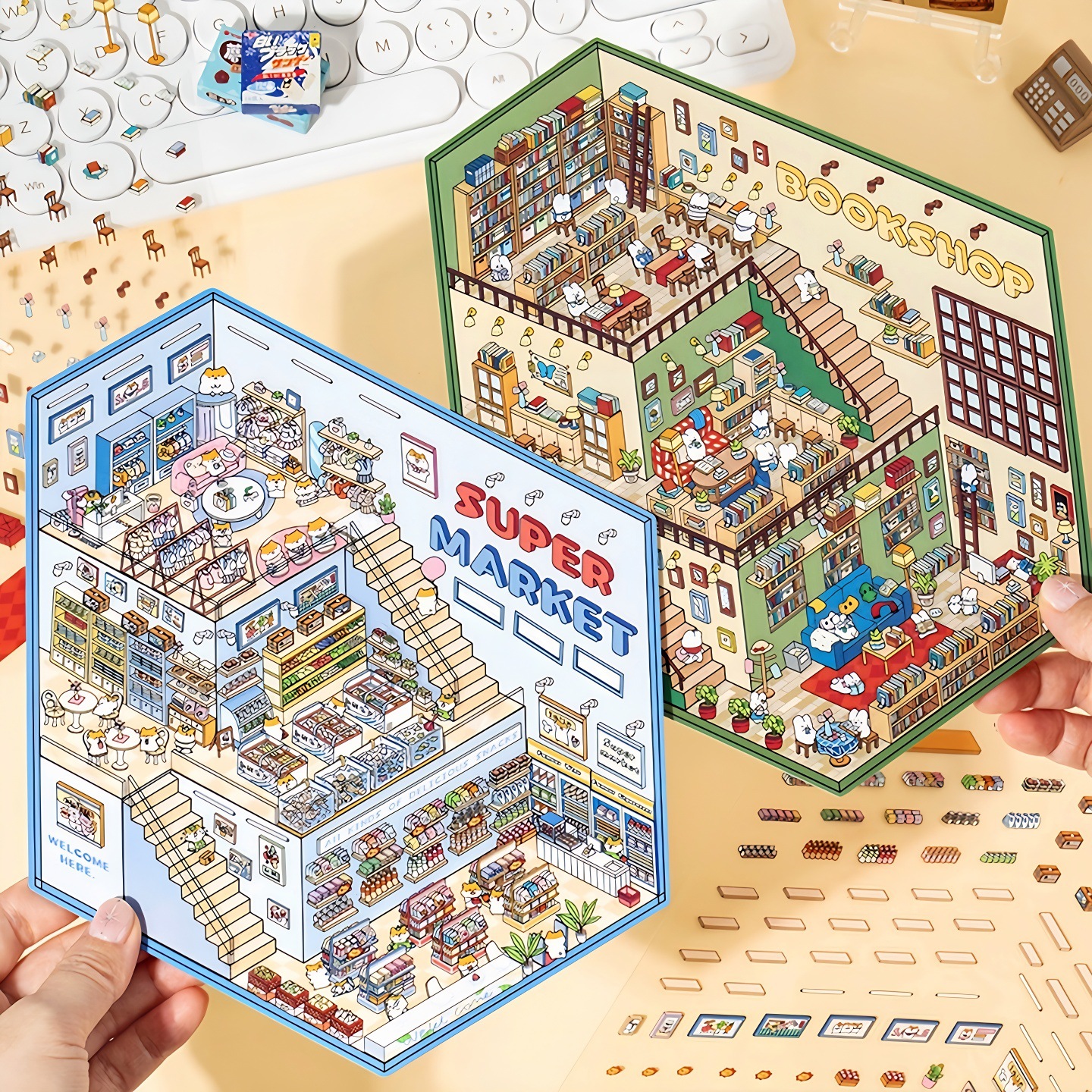 语闲奇遇世界立体微缩收纳造景贴纸大号微缩场景贴画手工diy小屋