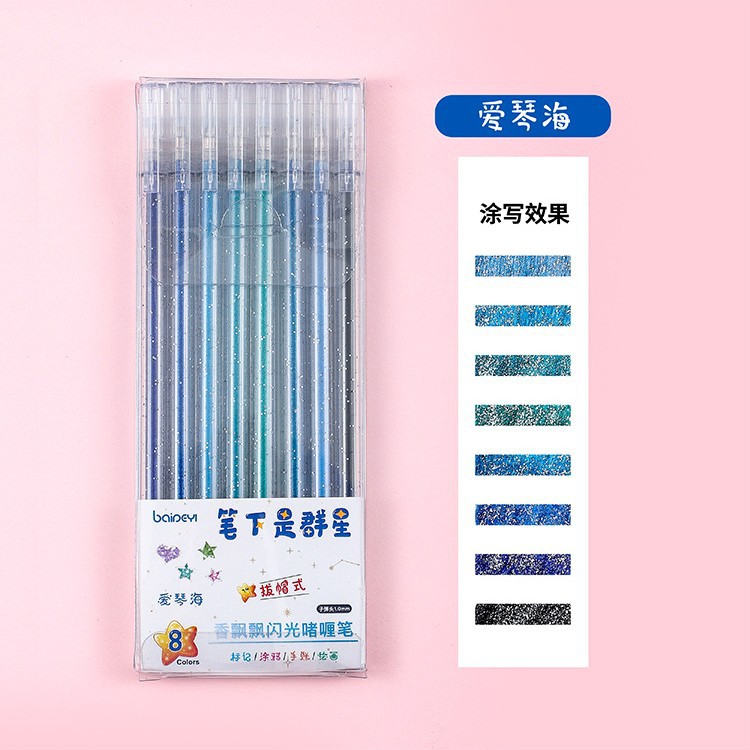 Bolígrafo de gel flash de Amazon transfronterizo bolígrafo de gel de color brillante juego de 8 colores resaltador de graffiti de color al por mayor