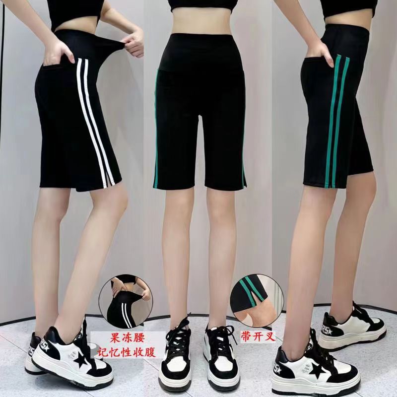 Leggings Summer Women's Side Stripe All-Match Slimming Straight Barbie Pants Shark Pants Slim-Fit Outer Wear Five-Split