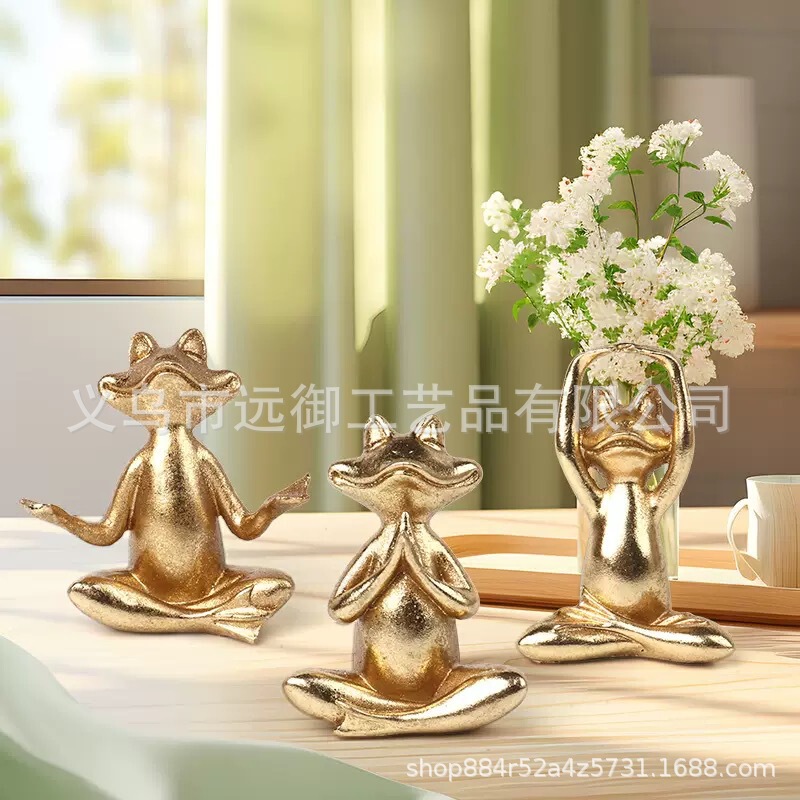 独立站瑜伽青蛙花园家居动物雕塑摆件装饰Yoga Frogs青蛙酒柜装饰|undefined