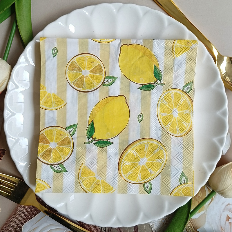 Manufacturer's Ready-Made Cross-Border Fruit Lemon Square Napkin Disposable Napkin Birthday Party Napkin Printed Napkin