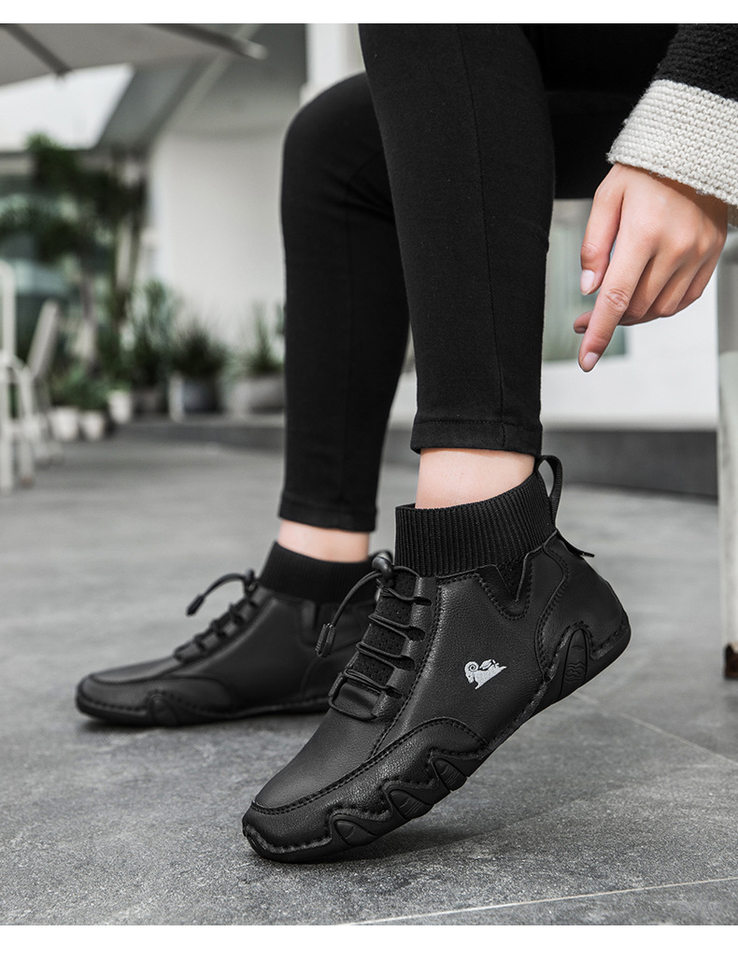 Bốt Martin cổ vừa unisex kiểu dây thun, đế bằng, form rộng — C8005 kaki, C8005 màu xám, C8005 màu đen, C8005M kaki lót nhung chi tiết 19