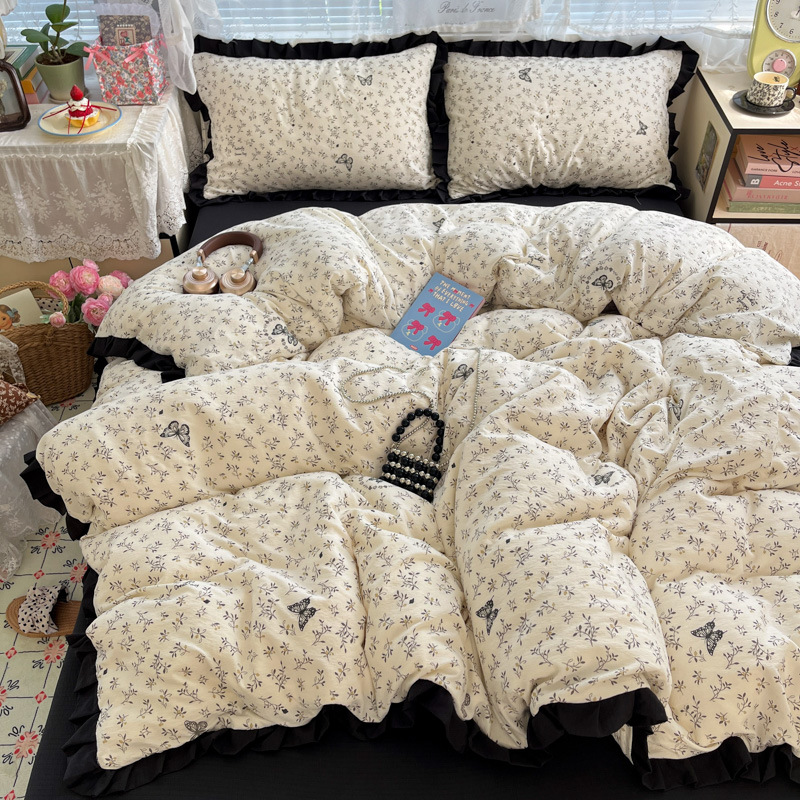 Doble hilo impresión de encaje de cuatro piezas en la cama de cuatro piezas sábanas de cama de tres piezas al por mayor