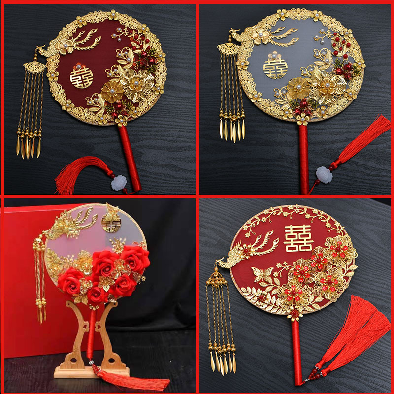 Tuanfan ancient style bride Xiuhe knot wedding Chinese Xiuhe clothing fan Chinese Hanfu hand bouquet diy material package