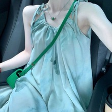时尚气质扎染露背吊带连衣裙女2024夏季新款新中式宽松度假风长裙