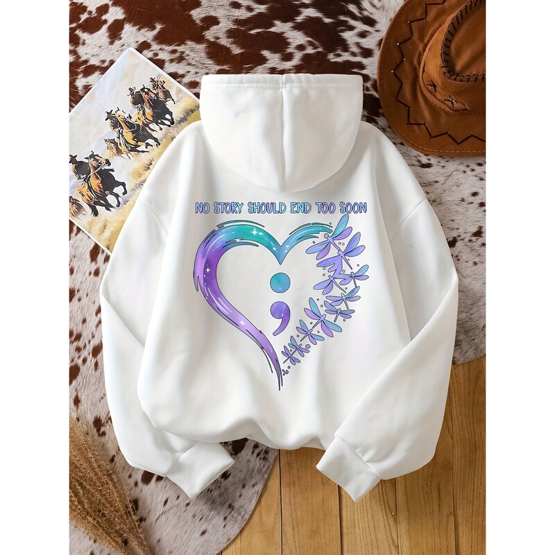 【Cross-Border European Size】Mental Health Awareness Hoodie with Semicircle and Dragonfly Heart-Shaped Design for Prevention 【Cross-Border European Size】Mental Health Awareness Hoodie with Semicircle and Dragonfly Heart-Shaped Design for Prevention