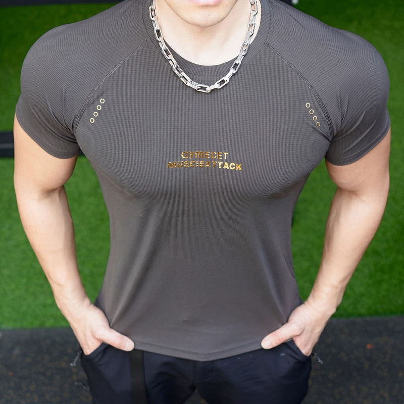 New Muscle Fitness Men's Basketball Brothers Training Clothes Loose Sports Ice Silk Exquisite Plaid Short-Sleeved T-Shirt New Muscle Fitness Men's Basketball Brothers Training Clothes Loose Sports Ice Silk Exquisite Plaid Short-Sleeved T-Shirt