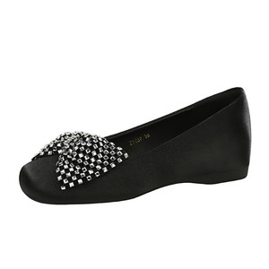 837-H122 French Fashion Silk One Step Comfortable Inner Height Increase Middle Heel Water Diamond Bow Square Head Single